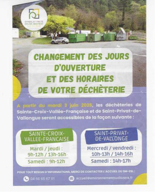 NX HORAIRES DECHETTERIE JUIN 2025